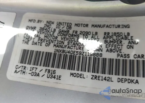 2009 Toyota Corolla Le from USA, damaged, VIN 1NXBU40E59Z119888